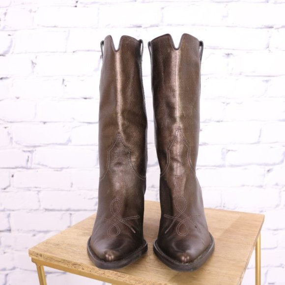 Franco Sarto leather bronze metallic cowboy boots - Picture 3 of 14